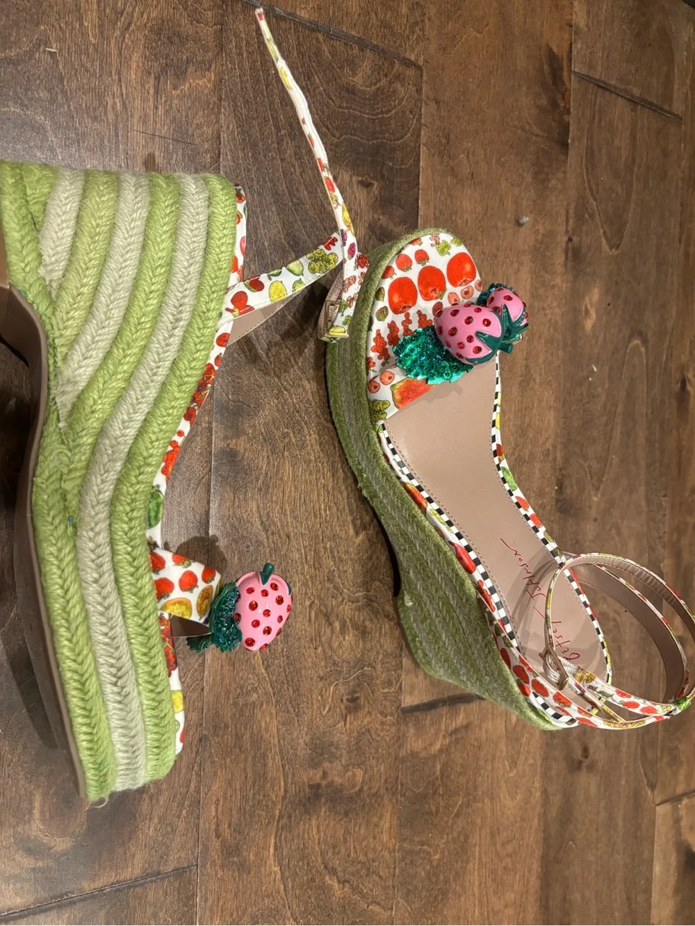 Betsy Johnson Strawberry Embellished Green Platform Sandals - Women
